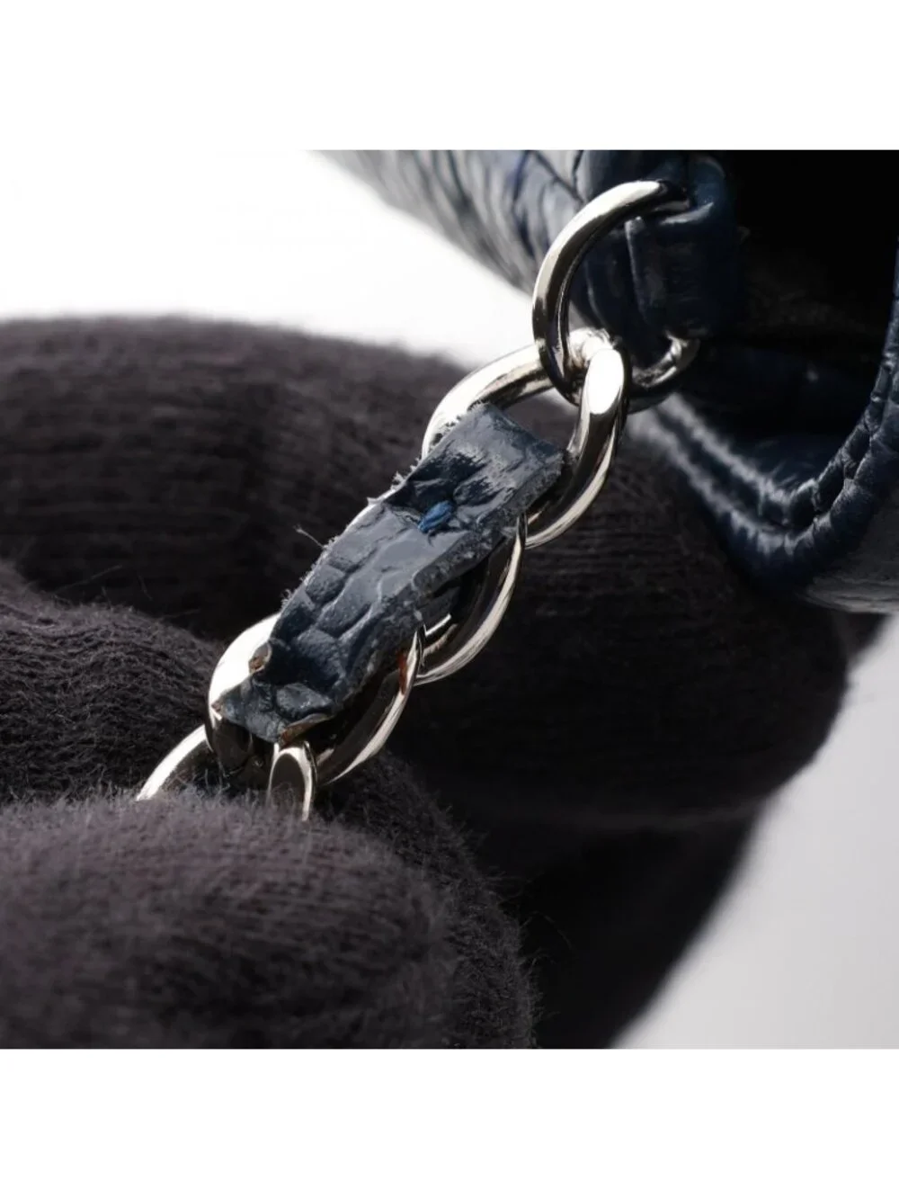 Chanel Shoulder Bag Half Moon CC Logo Navy Caviar Leather CC Chain Wallet